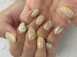 【森】イエロー×ツイードネイル