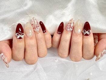 ネイルネージュ 錦糸町(Nail Neige)/持ち込み/ツイード/リボン/冬