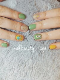 グリーン×イエロー大理石アート