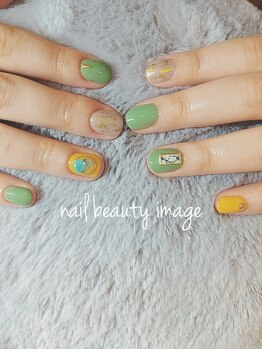 グリーン×イエロー大理石アート