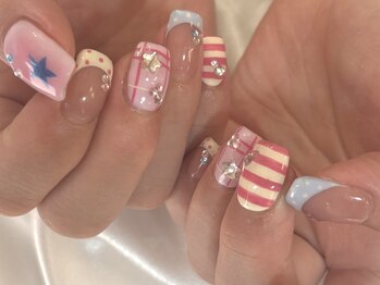 マラマネイル(Malama Nail)/手書きアート/フレンチ/チェック