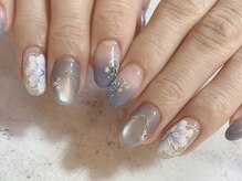 シキナ(shikina)/フラワー　手描き　春　ブルー