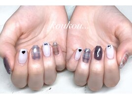 チェック　リボン　ハート