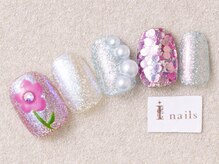アイネイルズ 三宮店(I nails)/きらきらポップピンクフラワー