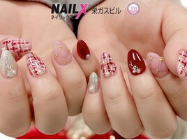 ボルドー/キルティング/ツイード