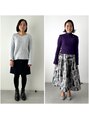 カワル(cawalu)&nbsp;モノトーンのジャガードスカートにパープルを効かせて大人可愛く