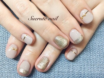 スエルテ ネイルサロン 北千住店/上品シンプルリボン ¥7000