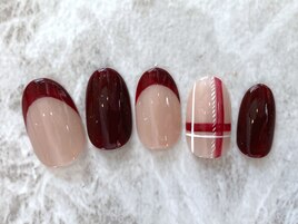 上品ボルドー×チェック