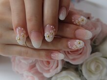 ネイルサロンミキ 横浜(MIKI)/ブライダル和装着物ゴールド白3D