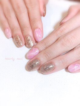 ハーティーネイル hearty nail 溝の口店/ピンク×大理石調ネイル