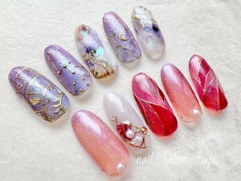 ネイルサロン ラピス 自由が丘(Lapis)の写真/スラっと綺麗な指先へ秋の人気デザインを楽しめる♪秋らしい星座ネイルや秋色デザイン豊富にご用意☆