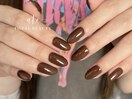 秋ブラウンワンカラーネイル