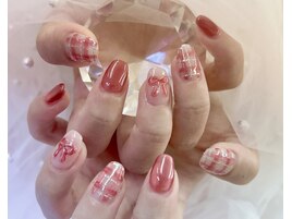 チェックリボンマグネットネイル