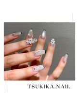 ツキカドットネイル(tsukika.nail)/スキニーライン×ドットリボン