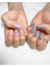 ユージューネイルルーム(UJU nail room)/フラワー×グリッターワンカラー