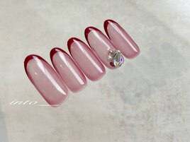 フレンチ　ビジュー　赤　ピンク