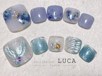ネイルアトリエルカ(nail atelier LUCA)の写真/春フットはミモザや押し花リボンネイル・ニュアンスツイード等、華やかなトレンド大人可愛いネイルに♪