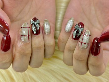 ディーネイル 池袋(D-nail)/【稗田】ボルドーチェックネイル