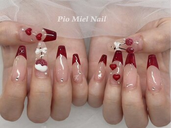 ピオミエルネイル 新宿(pio miel nail)/チェリーレッドのツヤフレンチ