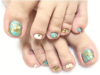 ネイルサロン ジュネイル(NAIL SALON JUNAIL)/ターコイズ×ホワイト FOOT