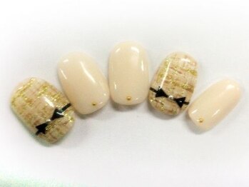 クリスタルネイル ボンベルタ橘店(CRYSTAL NAIL)/ツイード×リボン