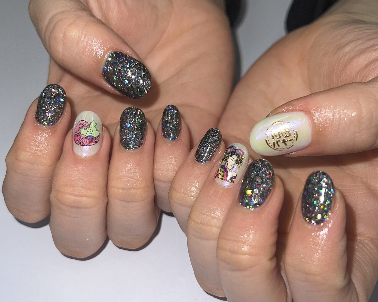 ネイルチップ 量産型 ワンホン 韓国 チーク 黒 ロングネイル #116 2025