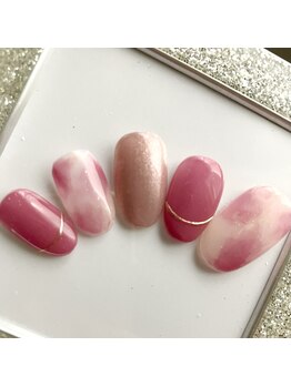 ピンクタイダイ柄ネイル♪