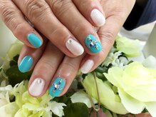 プルミエ ネイル(Premier Nail)/夏先取り★ターコイズ＆ホワイト