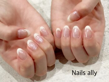 ネイルズアリー 立川店(Nails ally)/ミルクカラー×フレンチ×ラメ