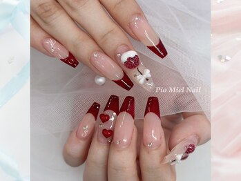 ピオミエルネイル 新宿(pio miel nail)/チェリーレッドのツヤフレンチ