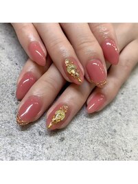 ピンク×ゴールドネイル