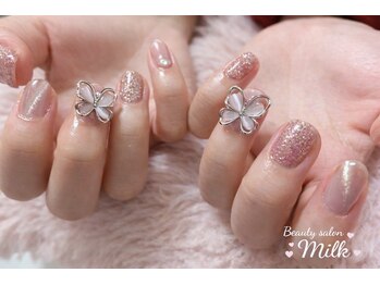 完全個室プライベートサロン【ビューティサロンミルク】パラジェル・フィルインOK♪/蝶々きらめきネイル
