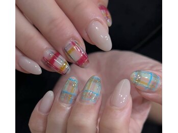 ネイルアンドアイラッシュスタジオ シュシュ(chouchou)/チェックピンクブルー・ちくはぐ