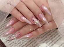 ワンホンネイル 新宿(Rumi Nail)/ピンクパール/ドット/ビジュー/