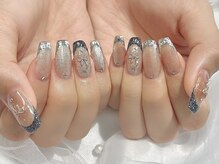 ヒールネイル(heal nail)/mag×ラメフレンチ×ribbon.