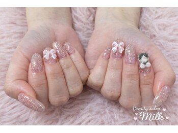 完全個室プライベートサロン【ビューティサロンミルク】パラジェル・フィルインOK♪/きら甘リボンネイル