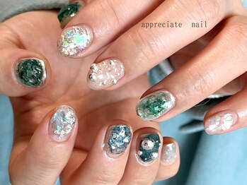 アプリシーエイトネイル(appreciate nail)/【おまかせ】緑×青×キラキラ♪