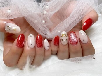 クラッシー(Classy)/キラキラ赤オレンジネイル