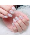 グレージュ×極細ミラーフレンチ