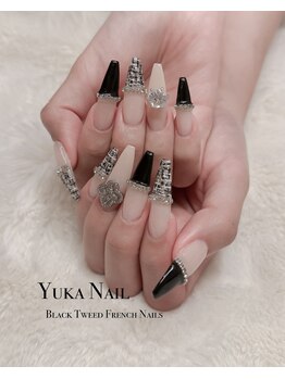 ユカネイル(Yuka Nail)/BLACKツイード&キラキラネイル