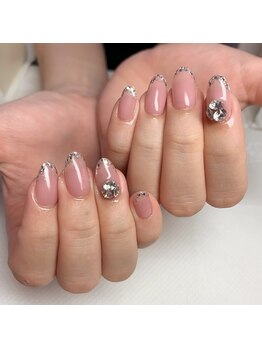 アイリッシュネイル 久屋大通店(Irish Nail)/mao先端ラメフレンチ×ビジュー