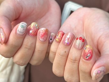 ファンクションネイルズ 表参道 原宿(FUNCTION NAILS)/らくがきネイル/赤ネイル