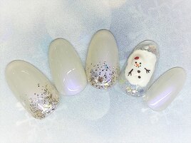 クリスマス　雪だるま　冬ネイル