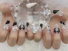 ピオミエルネイル 新宿(pio miel nail)/モノトーン×リボンのガーリー