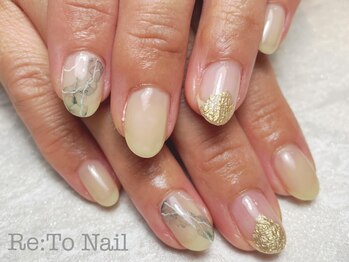 リトネイル 綾瀬(Re:To Nail)/イエロー×大理石風アート