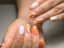 夏オレンジ×ニュアンスフレンチ