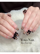 ユカネイル(Yuka Nail)/ヌーディーBLACK&リボンネイル♪