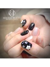 ホリデービューティー(HOLIDAY BEAUTY)/お花ネイル×ブラック