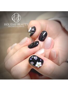 ホリデービューティー(HOLIDAY BEAUTY)/お花ネイル×ブラック