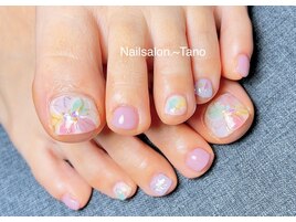 カラフルお花フットネイル